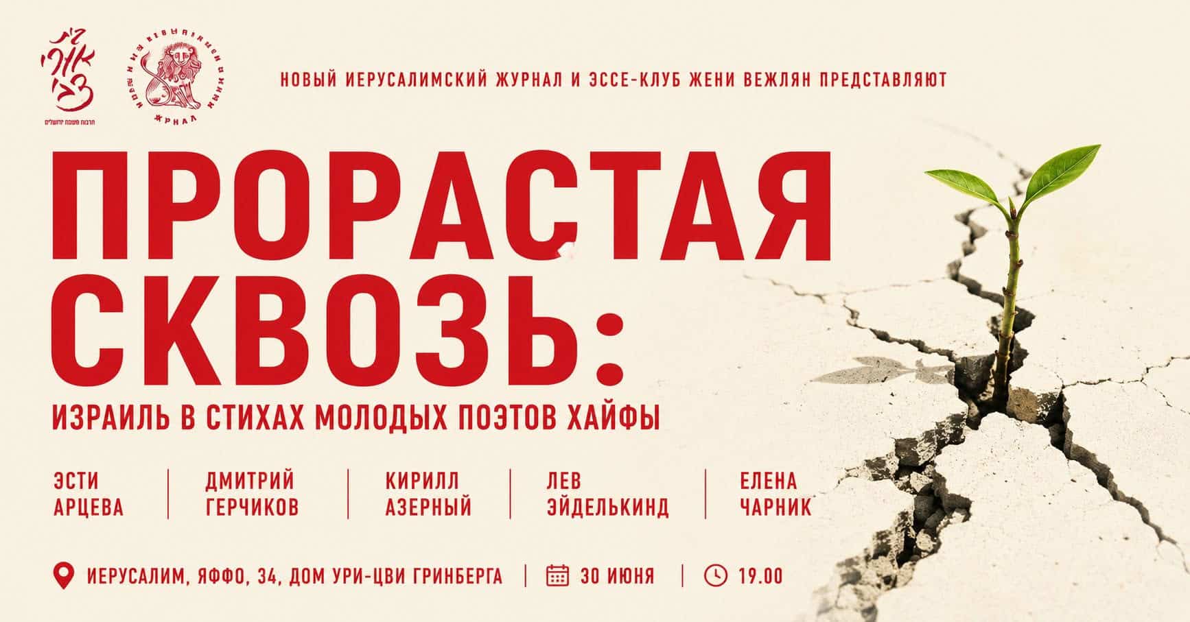 «Проросшая сквозь» в Иерусалиме — поэтический вечер молодых поэтов Хайфы 30 июня 2026